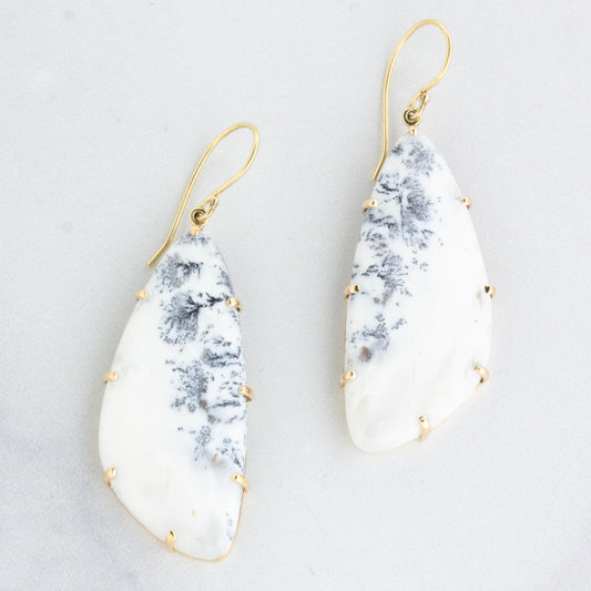 14K Gold Dendritic Opal Earrings