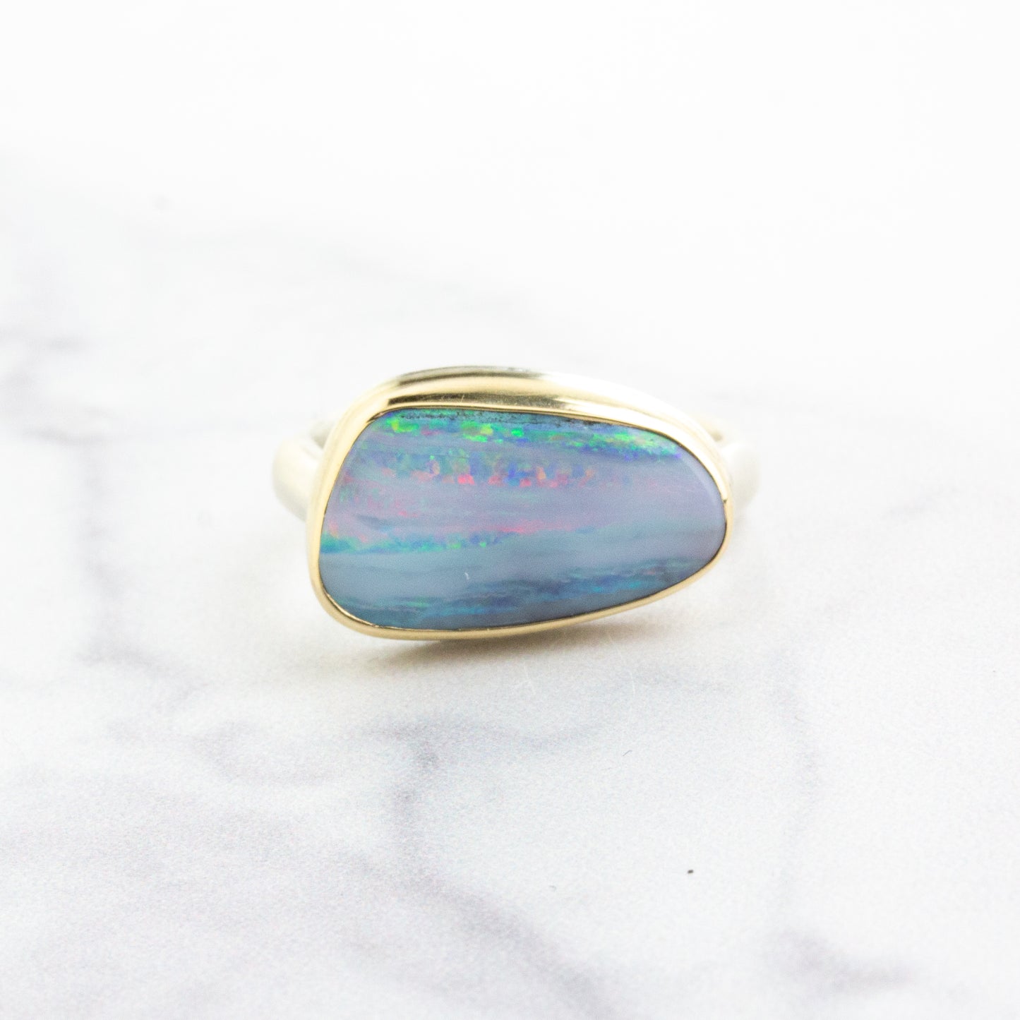 Sterling & 14K Gold Asymmetrical Boulder Opal Ring