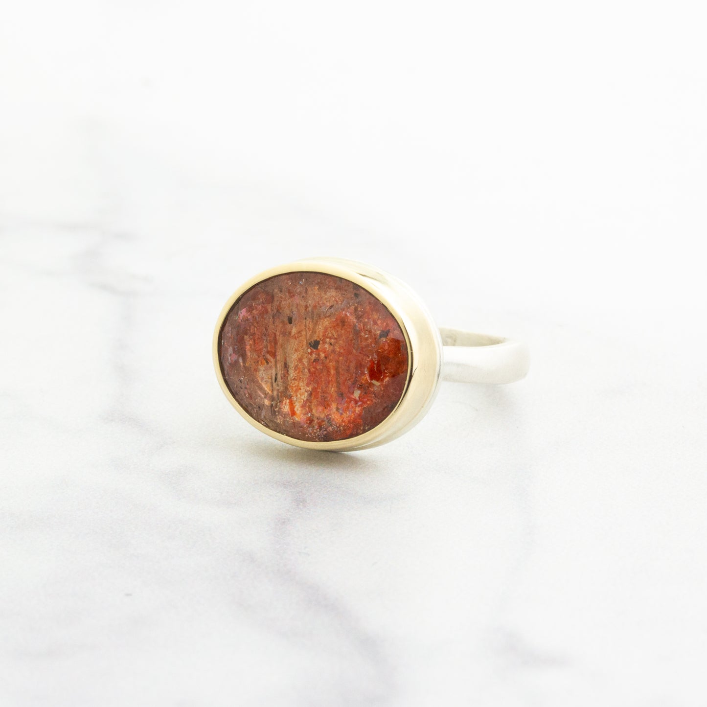 Sterling & 14K Gold Small Oval African Sunstone Ring
