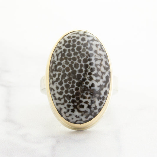 Sterling & 14K Gold Fossilized Stingray Coral Ring