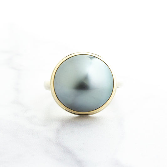 Sterling & 14K Gold Round Tahitian Pearl Ring