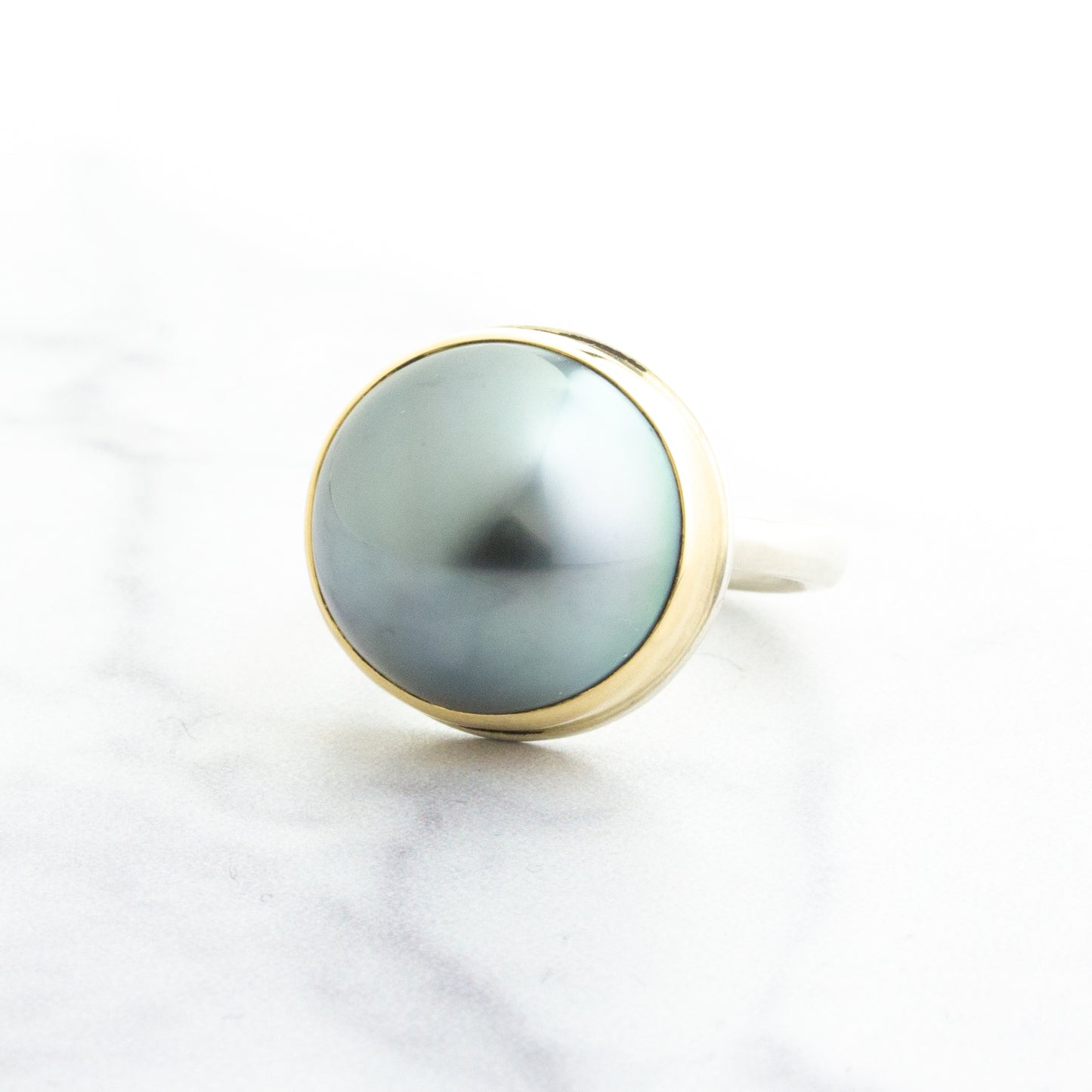 Sterling & 14K Gold Round Tahitian Pearl Ring